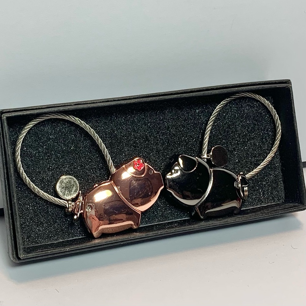 🎒BTS SALE📚 2 Charming Metal Piggies Cord Keychains - Picture 2 of 5